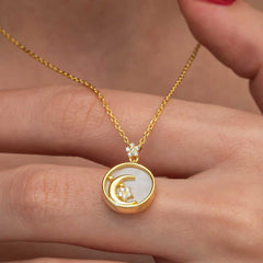 Silver Gold Mother of Pearl Stone Moon Star Crescent Women's Necklace