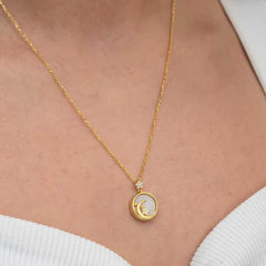 Silver Gold Mother of Pearl Stone Moon Star Crescent Women's Necklace