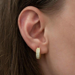 Silver Gold Row Stone Hoop Earrings