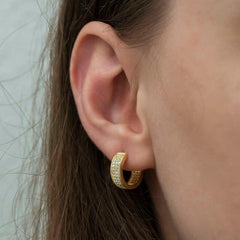 Silver Gold Row Stone Hoop Earrings