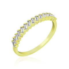 Silver Gold Row Baguette Stone Women's Ring