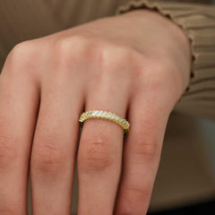 Silver Gold Row Baguette Stone Women's Ring