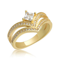Silver Gold Single Stone Women's Ring