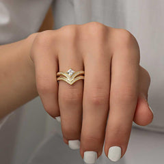 Silver Gold Single Stone Women's Ring