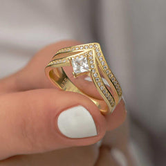 Silver Gold Single Stone Women's Ring