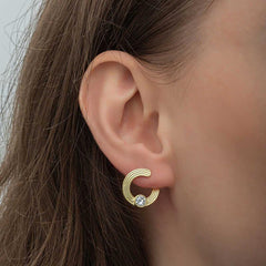 Silver Gold Solitaire Hoop Women Stud Earrings