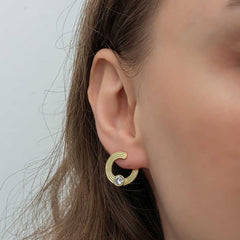 Silver Gold Solitaire Hoop Women Stud Earrings