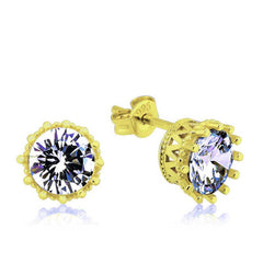Silver Gold Prong Single Stone Studded Women's Earring