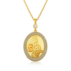 Silver Gold Tughra Oval Women's Necklace