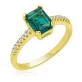 Silver Gold Green Baguette Stone Women's Ring