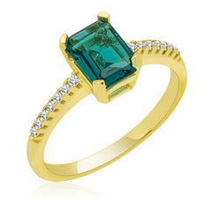 Silver Gold Green Baguette Stone Women's Ring