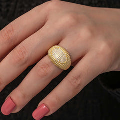 Silver Gold Zircon Stone Women's Ring