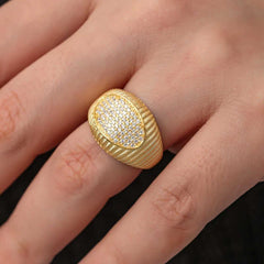 Silver Gold Zircon Stone Women's Ring