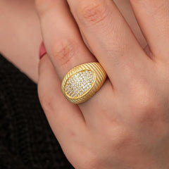 Silver Gold Zircon Stone Women's Ring