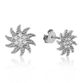 Silver White Stone Sun Stud Earrings