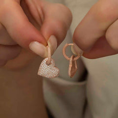 Silver Rose Hoop Heart Women's Earrings