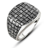 Silver Wicker Patterned Men's Ring