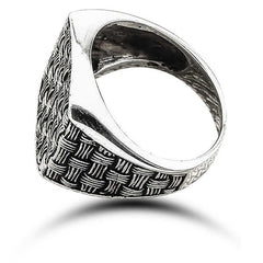 Silver Wicker Patterned Men's Ring