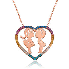 Silver Two Lovers Heart Women's Necklace