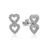 Silver Two Heart Studded Women's Earrings