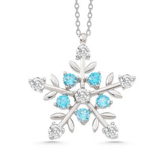 Silver Light Boxed Aquamarine Stone Snowflake Women's Necklace