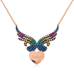 Silver Personalized Name Winged Heart Women's Necklace