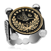 Silver Kadem-i Şerif Detailed Ottoman Coat of Arms Men's Ring