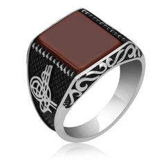 Silver Brown Agate Men's Ring