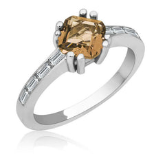 Silver Brown Baguette Single Stone Women's Ring