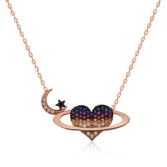 Silver Heart Planet Women's Necklace