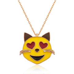 Silver Heart-Eyed Cat Emoji Women's Necklace