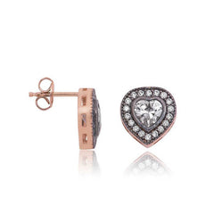 Silver Diamond Mounted Heart Stud Earrings