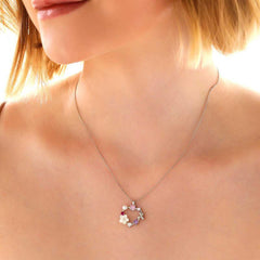 Silver Heart Magnolia Flower Butterfly Women's Necklace