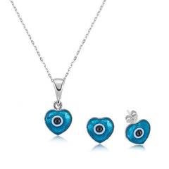 Silver Heart Evil Eye Women Set