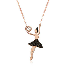 Silver Heart Holding Ballerina Necklace for Women