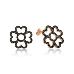 Silver Heart Leaf Flower Earrings