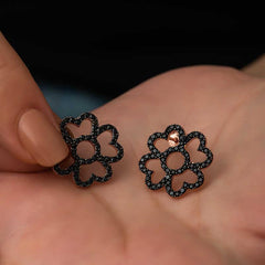 Silver Heart Leaf Flower Earrings