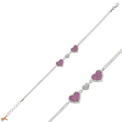 Silver Pink Heart Women's Bracelet