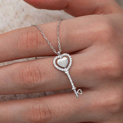Silver Heart Key Women's Necklace