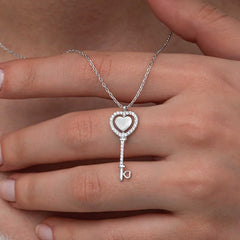 Silver Heart Key Women's Necklace