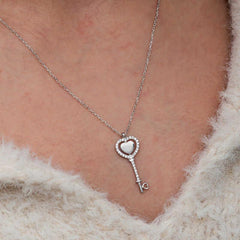 Silver Heart Key Women's Necklace