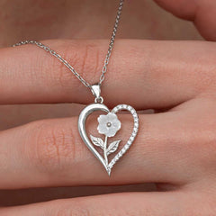 Silver Heart White Rose Women's Necklace