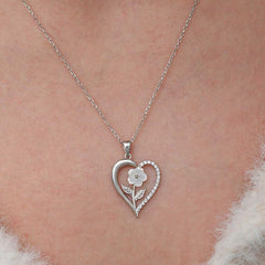 Silver Heart White Rose Women's Necklace