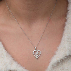 Silver Heart White Rose Women's Necklace