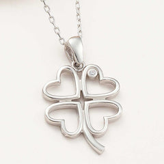 Silver Heart Four Leaf Clover Women's Necklace