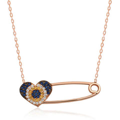 Silver Heart Safety Pin Women's Necklace