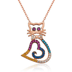 Silver Heart Cat Necklace