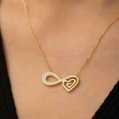 Silver Gold Heart Infinity Necklace