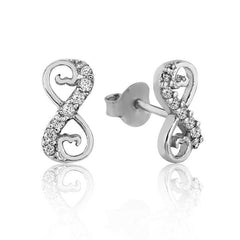 Boucles d'oreilles à tige en argent avec cœur et infini