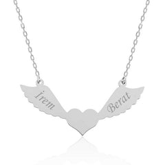 Silver Winged Heart Name Necklace for Women